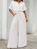 Drawstring Lace-up Shirt Jumpsuits