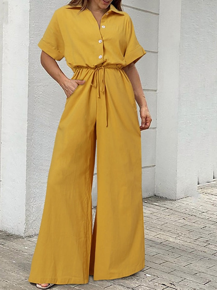 Drawstring Lace-up Shirt Jumpsuits