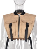Pockets Buckle Sexy Cropped Vest - Veira Trending Shop