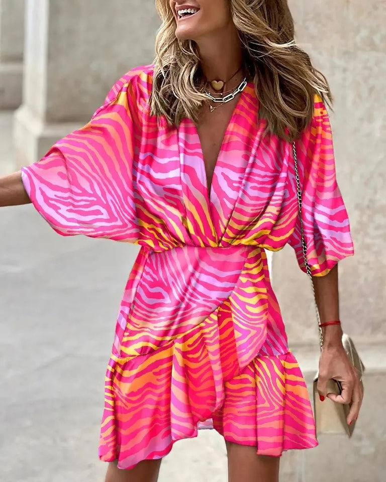 V-Neck Ruffled Mini Dress