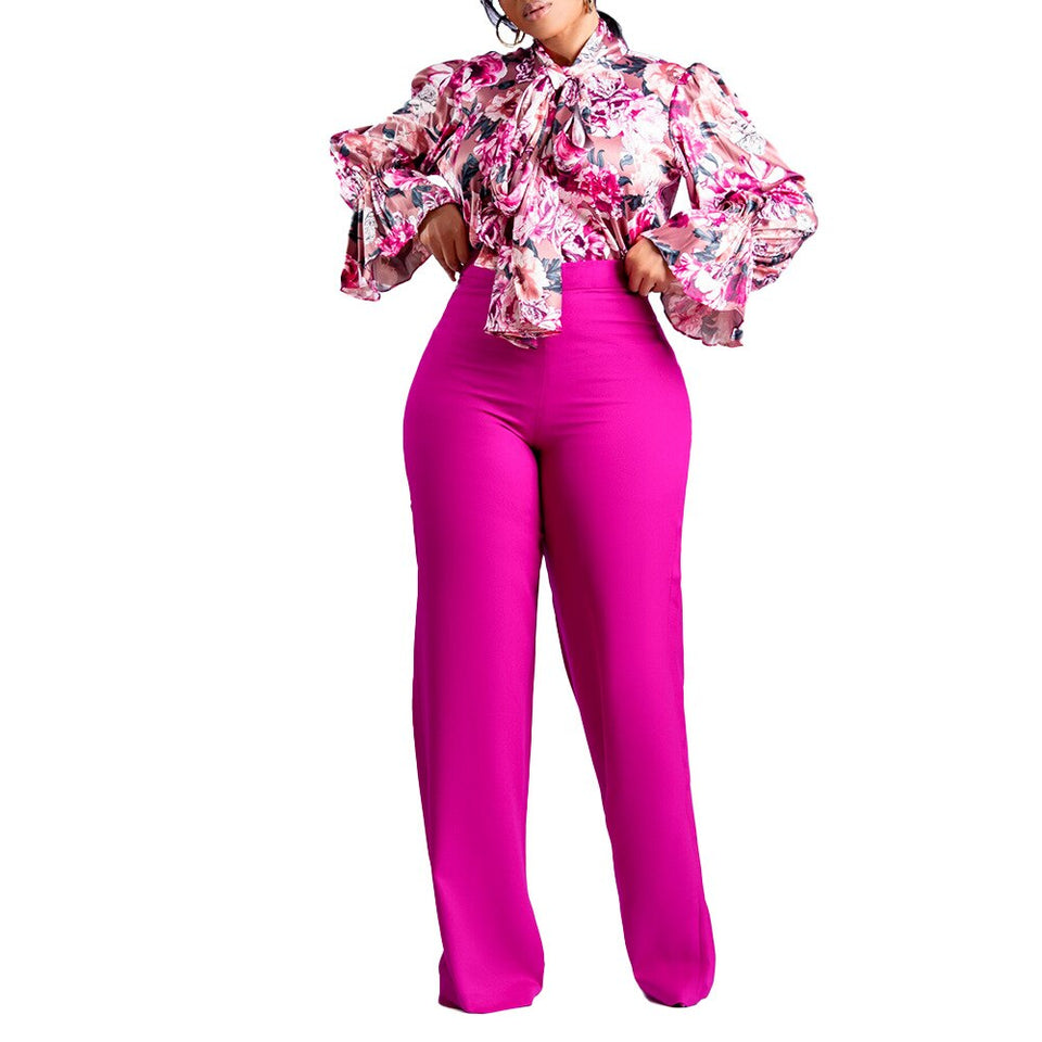 Flower Print  2pcs Pants Set