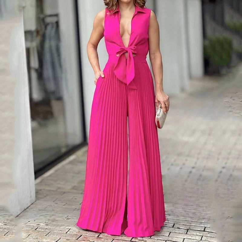 Pleated Lace Up Jumpsuit