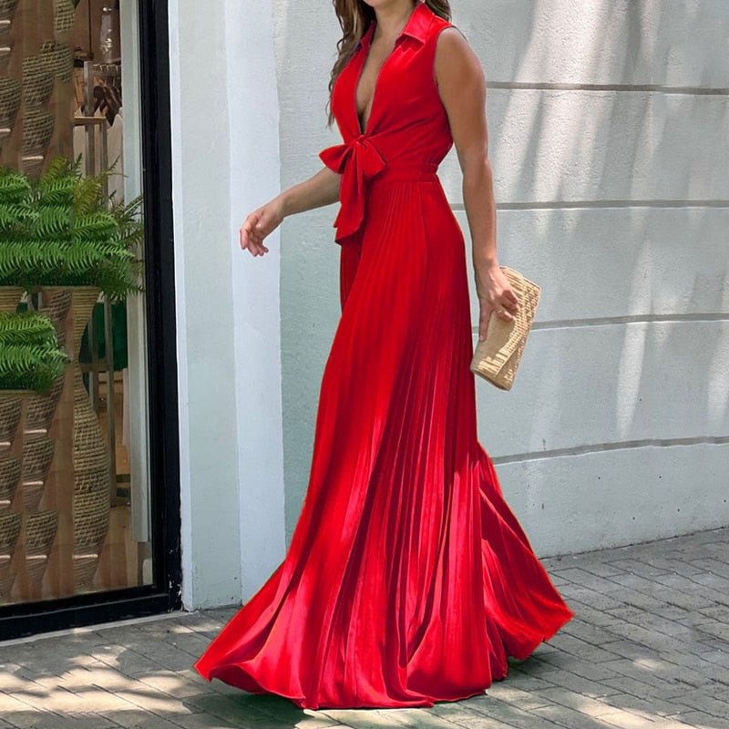 Pleated Lace Up Jumpsuit