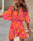 V-Neck Ruffled Mini Dress