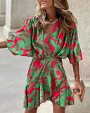 V-Neck Ruffled Mini Dress