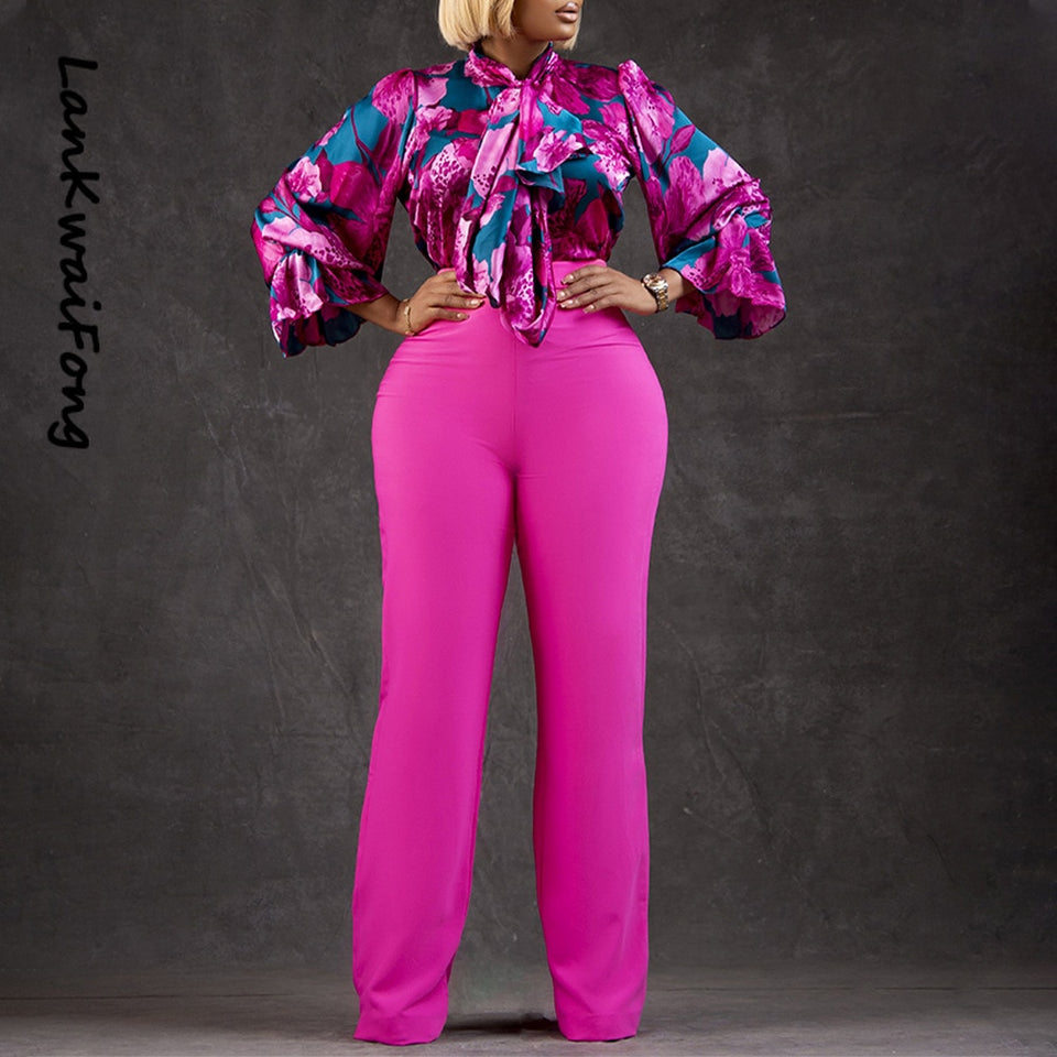 Flower Print  2pcs Pants Set