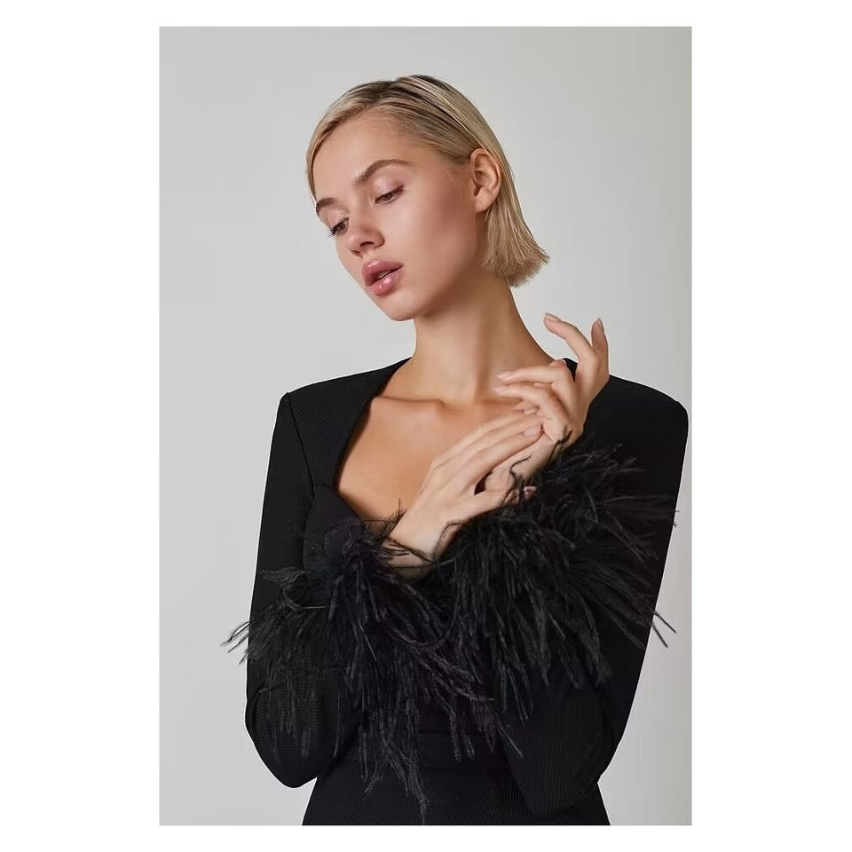 Black Feather Bandage Dress - Veira Trending Shop