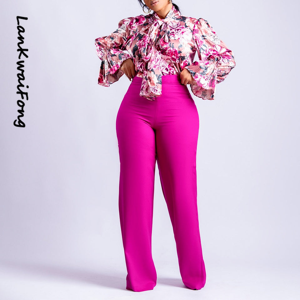 Flower Print  2pcs Pants Set