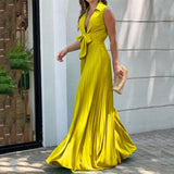 Pleated Lace Up Jumpsuit