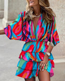 V-Neck Ruffled Mini Dress