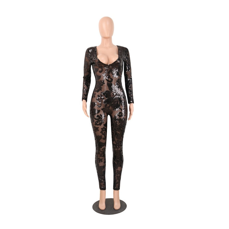 Long Sleeve Sparkly Jumpsuit - Veira Trending Shop