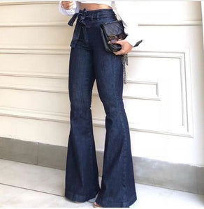 Denim Tie Waist Flare Jeans - Veira Trending Shop