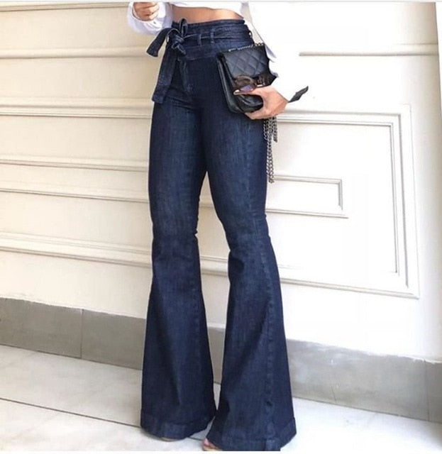 Denim Tie Waist Flare Jeans - Veira Trending Shop