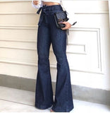 Denim Tie Waist Flare Jeans - Veira Trending Shop