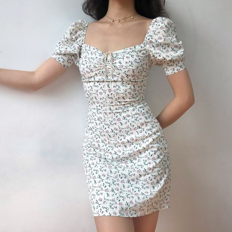 Floral Print Puff Sleeve Sundress - Veira Trending Shop