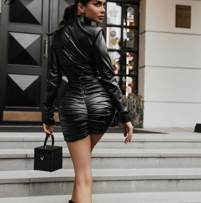 Pu Leather Mini Dress - Veira Trending Shop