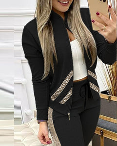Zipper Top And Pants Set - Veira Trending Shop