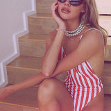 Backless Striped Swimsuit - Veira Trending Shop