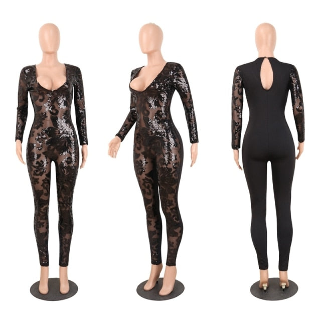 Long Sleeve Sparkly Jumpsuit - Veira Trending Shop