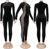 Rhinestone Patchwork Mesh Jumpsuit - Veira Trending Shop