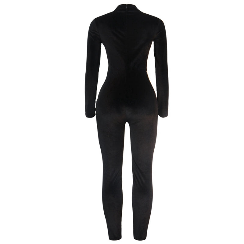 Rhinestone Patchwork Mesh Jumpsuit - Veira Trending Shop
