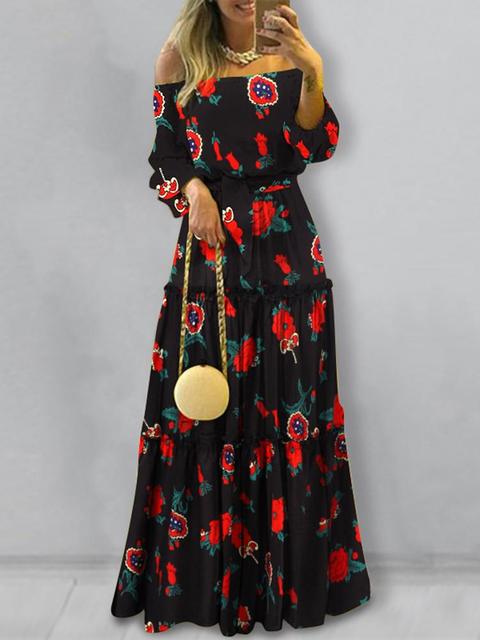 Off Shoulder Bohemian Maxi Dress - Veira Trending Shop