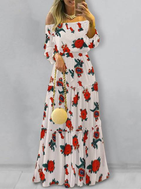 Off Shoulder Bohemian Maxi Dress - Veira Trending Shop