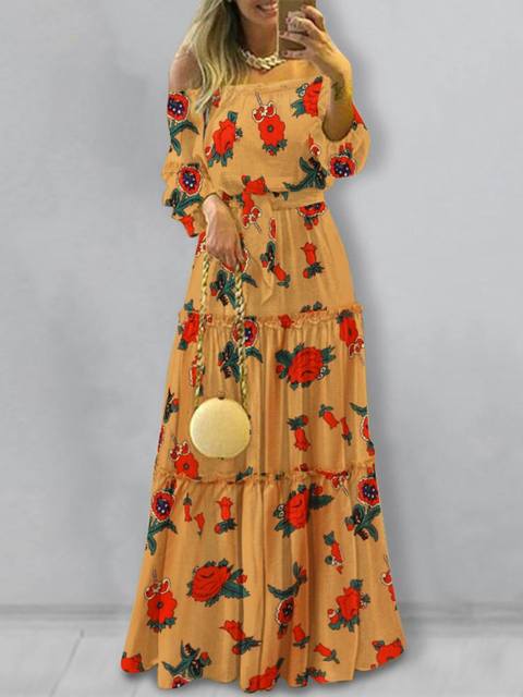 Off Shoulder Bohemian Maxi Dress - Veira Trending Shop