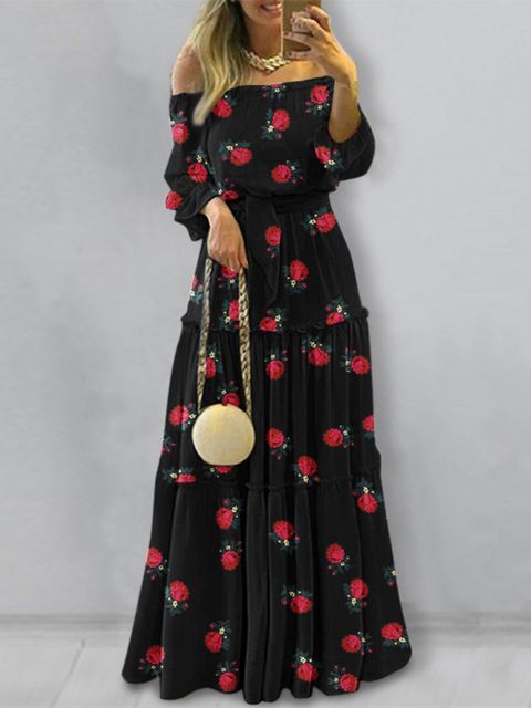 Off Shoulder Bohemian Maxi Dress - Veira Trending Shop