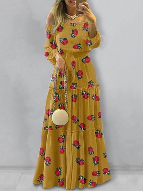 Off Shoulder Bohemian Maxi Dress - Veira Trending Shop